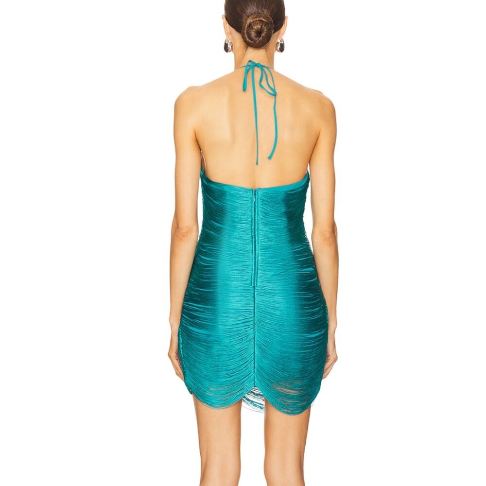 NEW Michael Costello X REVOLVE Skylar Mini Dress Turquoise Blue Green Fringe XS - Picture 4 of 11
